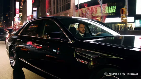 Man in Suit Drives Through Nocturnal NYC in Black Cadillac – AI Generated Video | Hailuo AI