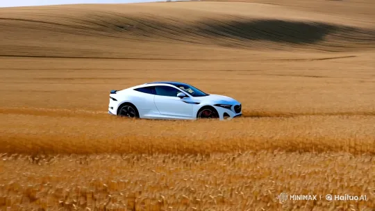 White Car Glides Through Swaying Wheat Fields – AI Generated Video | Hailuo AI