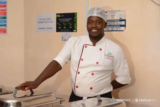 Chef in White Coat Performs Kung Fu in Live2D Kitchen Setting – AI Generated Video | Hailuo AI