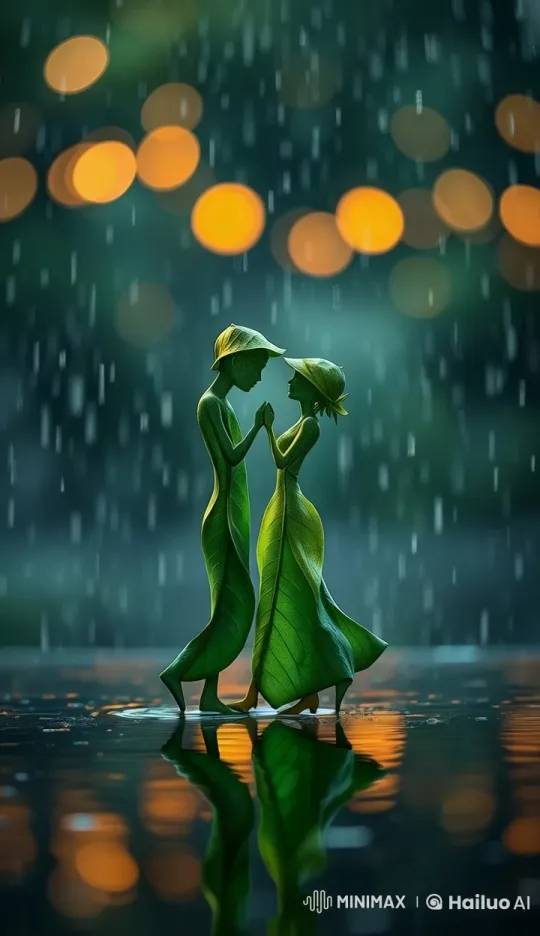 Leaf-Couple Romantically Dancing in the Rain – AI Generated Video | Hailuo AI