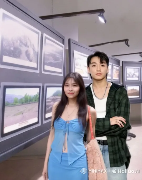 Young Couple Poses in Art Gallery Live2D Animation – AI Generated Video | Hailuo AI