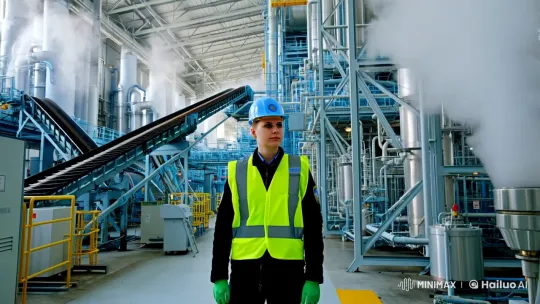 Safety Officer in Industrial Complex: Aesthetic Exploration – AI Generated Video | Hailuo AI