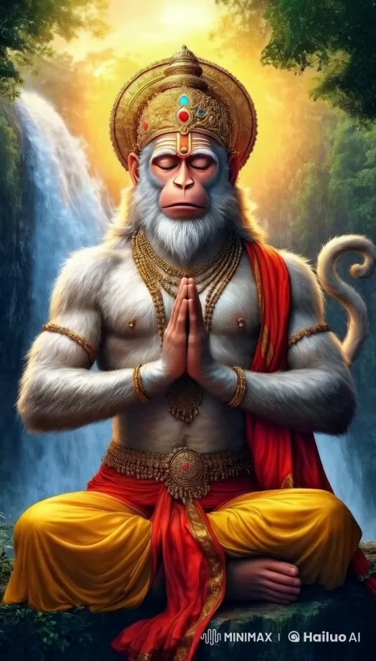 Meditative Hanuman Ji Chants 'Ram' with Glowing Letters – AI Generated Video | Hailuo AI