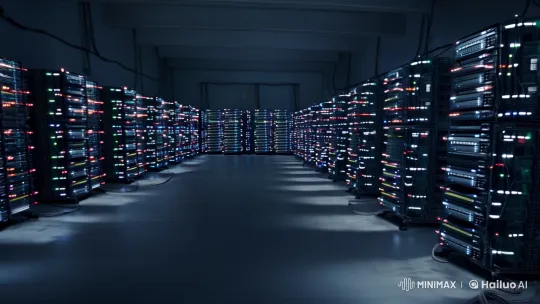 Super-Computers in a High-Tech, Dimly Lit Room – AI Generated Video | Hailuo AI