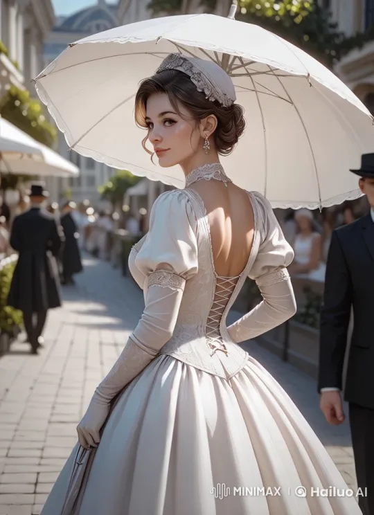 Victorian Lady Leads Through Bustling Street in Live2D Animation – AI Generated Video | Hailuo AI