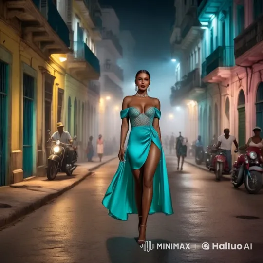 Stylish Woman Struts Gracefully in Old Havana's Vibrant Streets – AI Generated Video | Hailuo AI