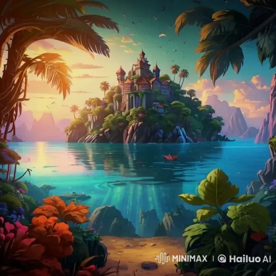 Magical Kitchen Emerges from Enchanted Island at Sunset – AI Generated Video | Hailuo AI
