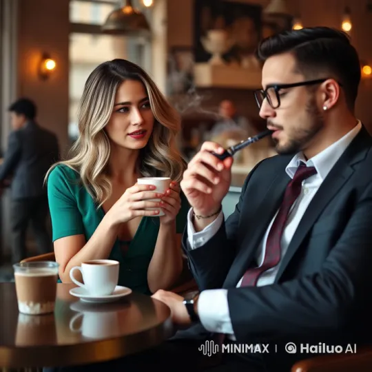 Cozy Cafe Chat: Animated Couple Enjoying Coffee and Laughter – AI Generated Video | Hailuo AI