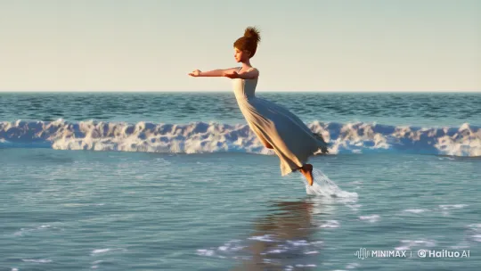Graceful Girl Glides on Serene Ocean Waves – AI Generated Video | Hailuo AI