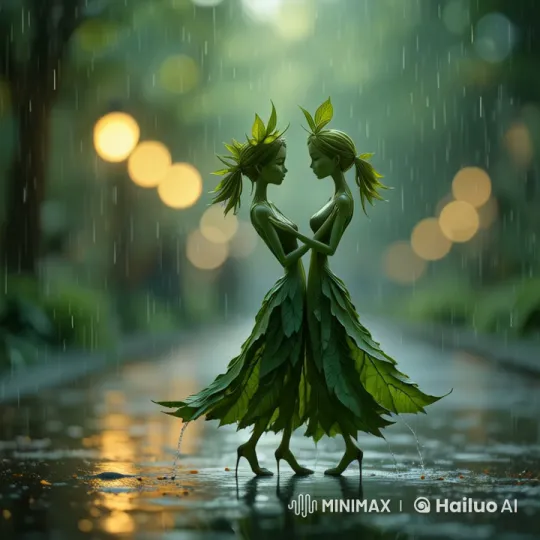 Elegant Leaf Figures Dance Gracefully in Autumn Rain – AI Generated Video | Hailuo AI