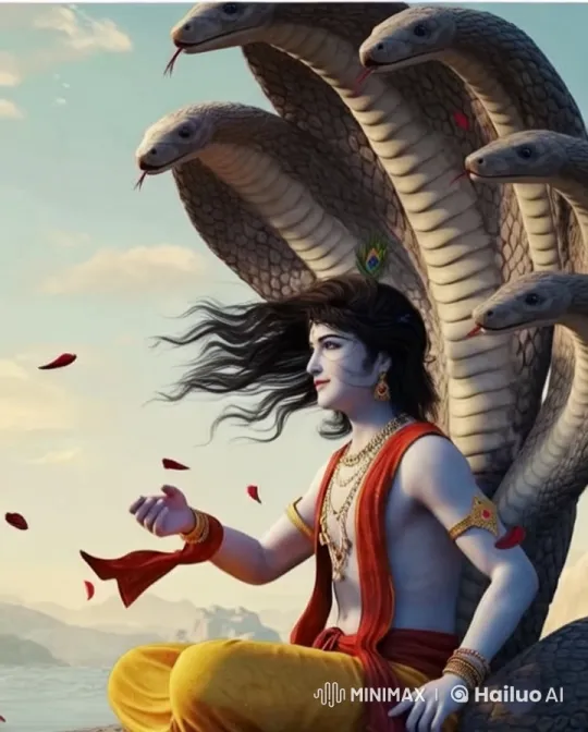 Lord Krishna Enjoys the Wind with a Five-Headed Snake – AI Generated Video | Hailuo AI