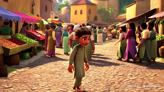A Boy's Journey: The Essence of Compassion in a Village Market – AI Generated Video | Hailuo AI