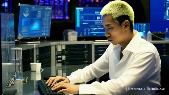 Tech Laboratory: Man Concentrating on Coding – AI Generated Video | Hailuo AI