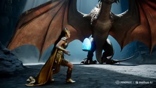 Warrior Queen Meets Majestic Dragon in Enchanted Cavern – AI Generated Video | Hailuo AI