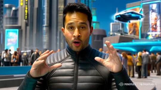 Futuristic Man Walks with a Techno-Lion in Urban Jungle – AI Generated Video | Hailuo AI