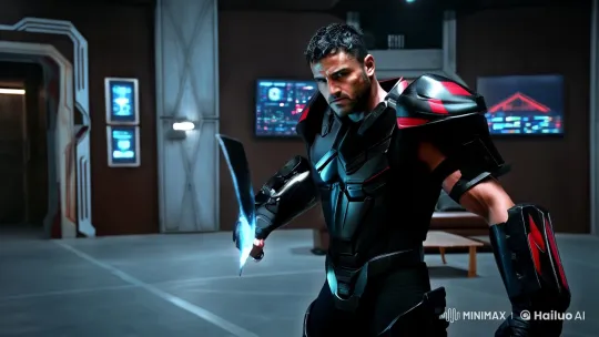 Futuristic Soldier in High-Tech Armor with Plasma Sword – AI Generated Video | Hailuo AI