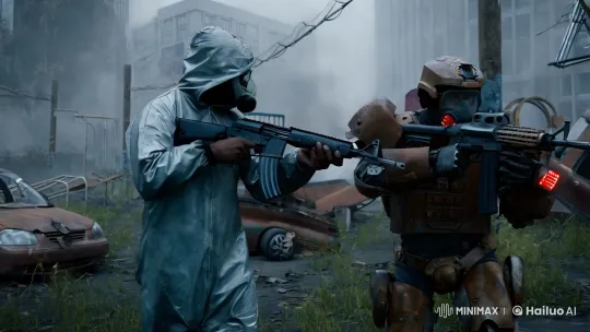 Post-Apocalyptic Combatants in Abandoned Playground – AI Generated Video | Hailuo AI