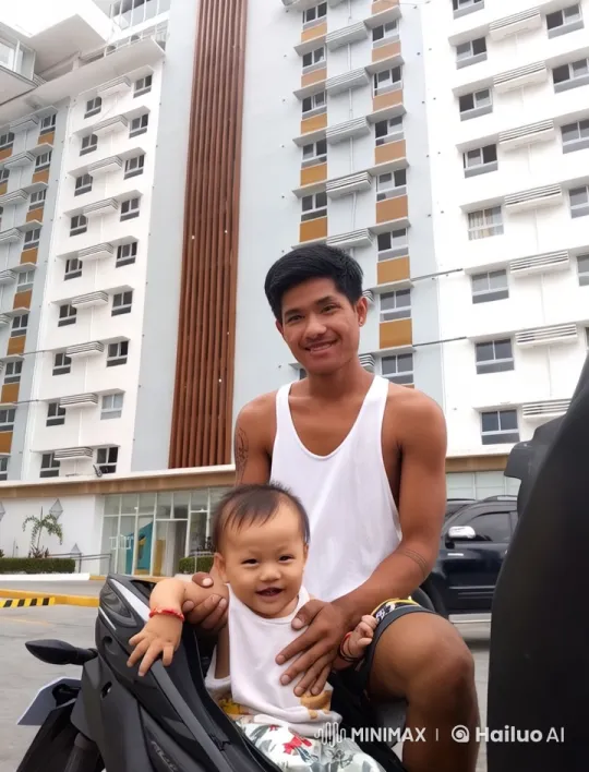 Man Dances and Boxes Playfully with Child on Motorcycle – AI Generated Video | Hailuo AI