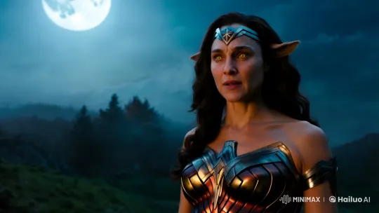 Wonder Woman Transforms into a Werewolf in Eerie Scene – AI Generated Video | Hailuo AI