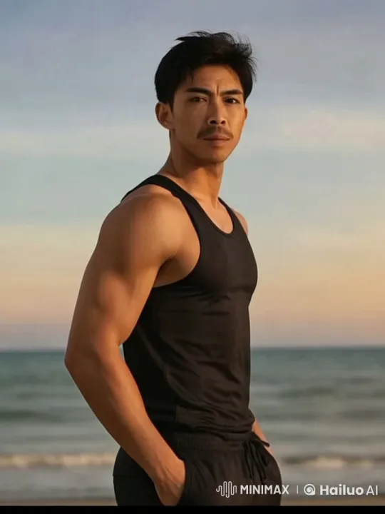 Muscular Man Floats Gracefully on a Serene Beach – AI Generated Video | Hailuo AI