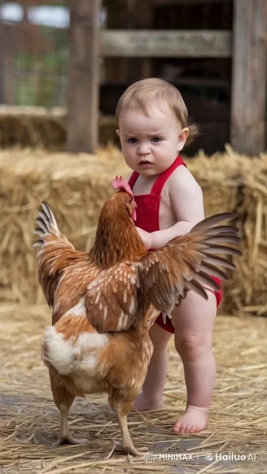 Boy vs. Chicken: Cute Barnyard Battle – AI Generated Video | Hailuo AI