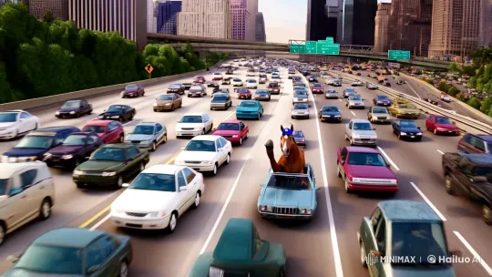 Horse-Driver in Chaotic Urban Traffic – AI Generated Video | Hailuo AI
