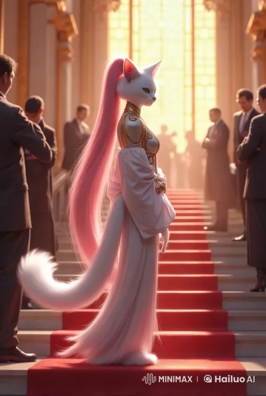 Regal Cat Descends Grand Staircase in Live2D Animation – AI Generated Video | Hailuo AI
