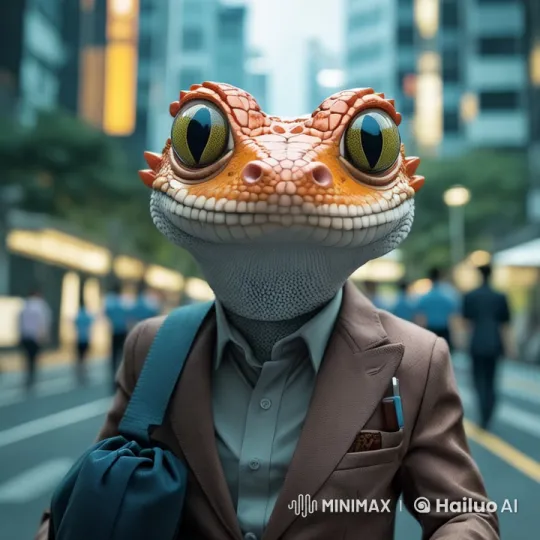Anthropomorphic Gecko Strolls Through Cityscape – AI Generated Video | Hailuo AI