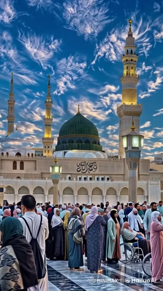 Lively Sunset Gathering at a Majestic Mosque in Live2D – AI Generated Video | Hailuo AI