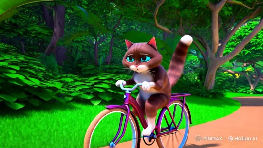 Cat Pedals Through Jungle Park on Bicycle – AI Generated Video | Hailuo AI