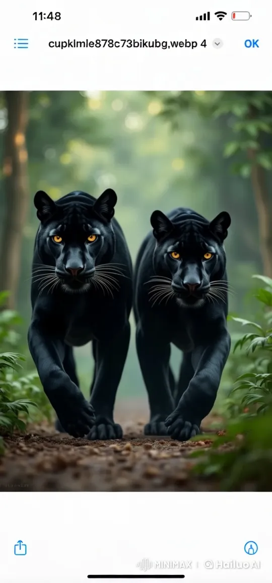 Two Majestic Black Panthers Gracefully Stroll Through a Verdant Forest – AI Generated Video | Hailuo AI