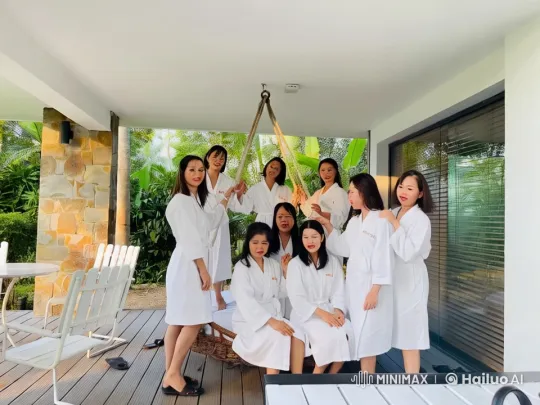 Women Practicing Martial Arts in a Tropical Patio Setting – AI Generated Video | Hailuo AI