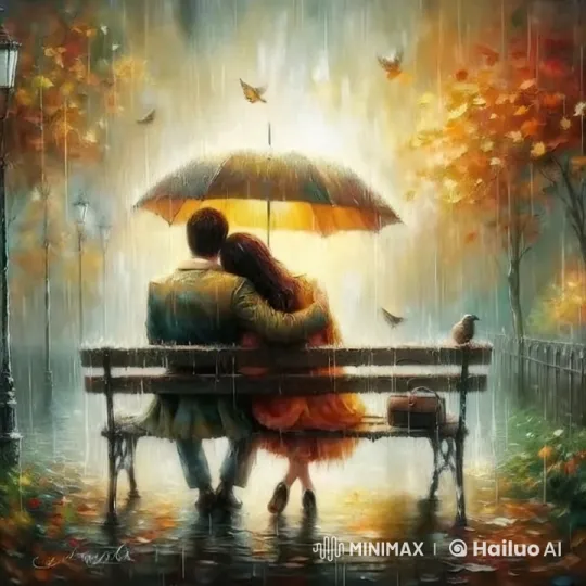 Romantic Couple Cuddles Under an Umbrella in the Rain – AI Generated Video | Hailuo AI