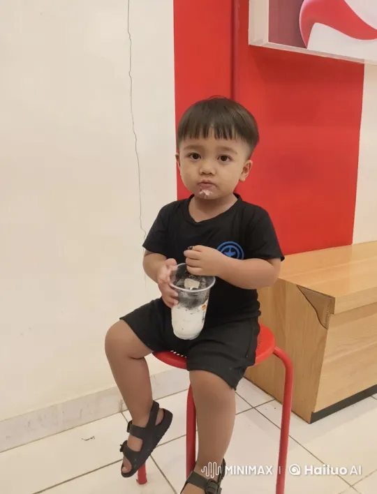 Child Enjoying Dessert on Red Stool - Live2D Animation – AI Generated Video | Hailuo AI