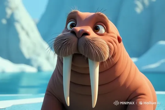 Cartoon Walrus Blinks in Serene Icy Setting – AI Generated Video | Hailuo AI