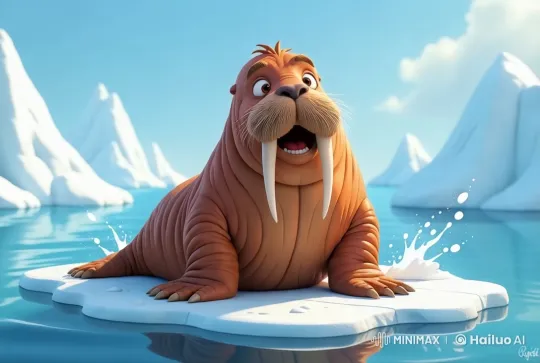 Cheerful Walrus Playfully Splashes on Ice Floe – AI Generated Video | Hailuo AI