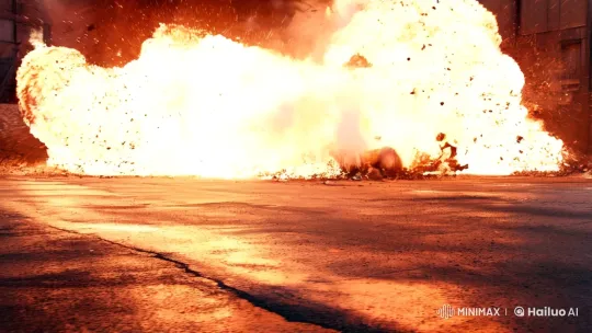 Supercar Emerges from Explosive Chaos in Cinematic Tracking Shot – AI Generated Video | Hailuo AI