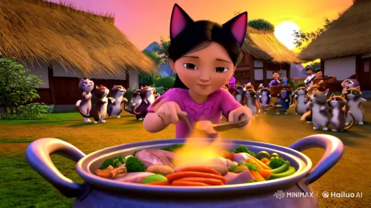 Magical Village Celebration: Humans and Cats Unite – AI Generated Video | Hailuo AI