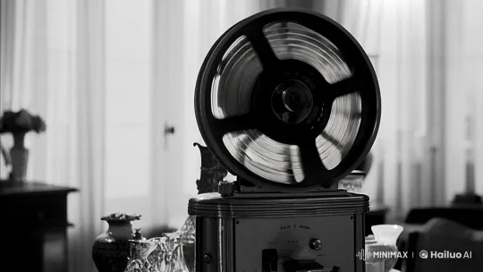 1947 Setting: Tape Recorder Centered in Vintage Black and White – AI Generated Video | Hailuo AI