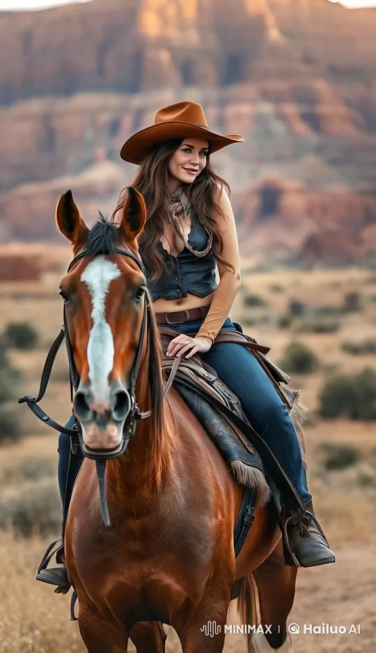 Western Woman Riding Horse in Desert at Sunset – AI Generated Video | Hailuo AI