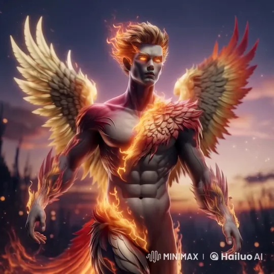 Flaming Angel Stands Majestically Against Sunset – AI Generated Video | Hailuo AI