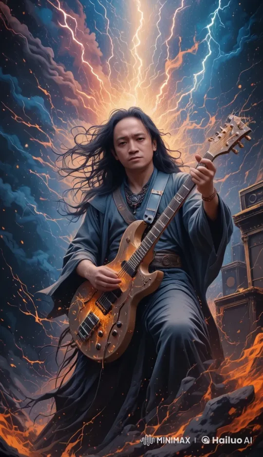 Passionate Guitarist in Dynamic Live2D Fantasy Setting – AI Generated Video | Hailuo AI