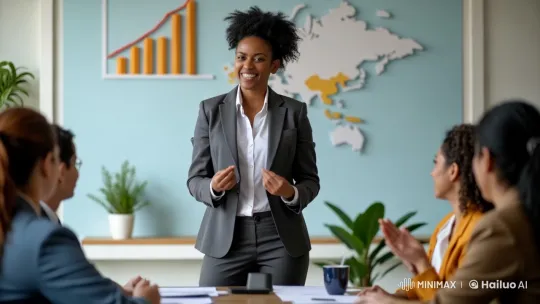 Motivational Business Speech by Confident Woman – AI Generated Video | Hailuo AI