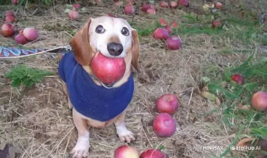 Dachshund Enjoying Apple Falls Asleep in Twilight Field – AI Generated Video | Hailuo AI