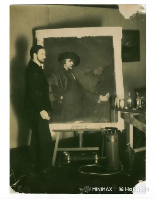 Man Cleaning Vintage Painting in Antique Room – AI Generated Video | Hailuo AI