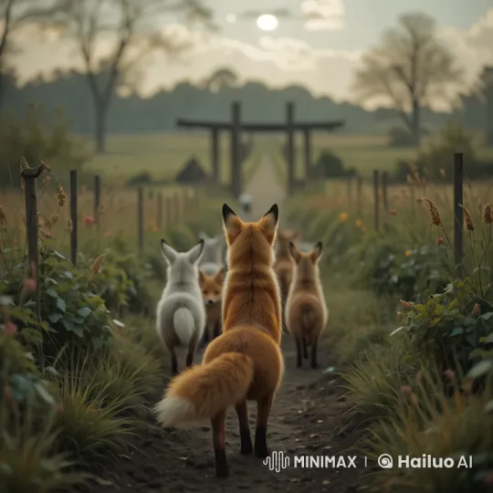 Fox Leads Animals in Stealthy Morning March – AI Generated Video | Hailuo AI