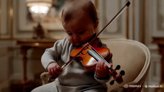 Toddler Delights with Violin in Elegant Setting – AI Generated Video | Hailuo AI