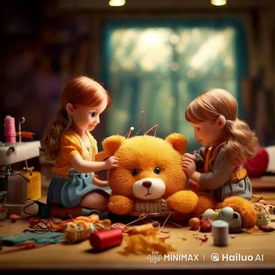 Tiny Girls Sew Giant Garfield Toy in Live2D Animation – AI Generated Video | Hailuo AI