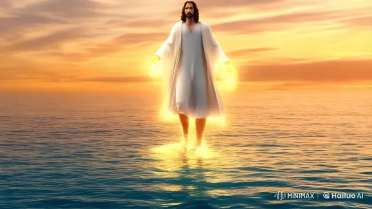 Jesus Walks on Water with Divine Radiance – AI Generated Video | Hailuo AI