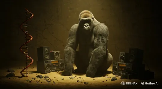 Psychedelic Gorilla Awakens in Desolate Landscape – AI Generated Video | Hailuo AI